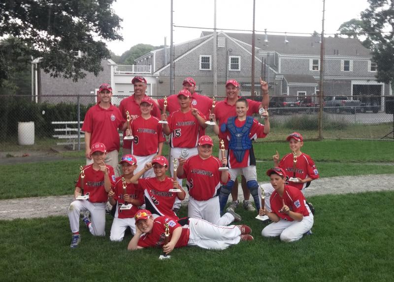 Front row: Jared Achorn, kneeling; Hayden Duke, Alex Wright, Sam Parks, Danny Flynn, Liam Stuart, Stephen Feeney. Back row (players): Jack Meehan, Wayne Andrews, Steven Carvalho Back row (coaches): Arthur Parks, Steve Carvalho, Carl Achorn, Dave Wright Not pictured: Jonas Ackerman and Will Stark COURTESY ARTHUR PARKS